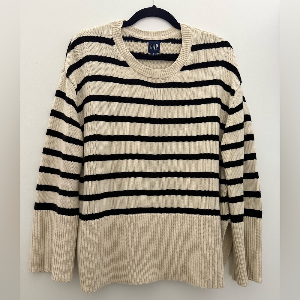 GAP Cream and Black Striped Knit Sweater